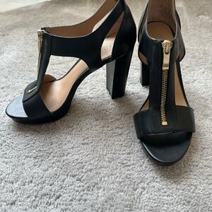 Franco Sarto Black Heels with Gold Zipper Detail